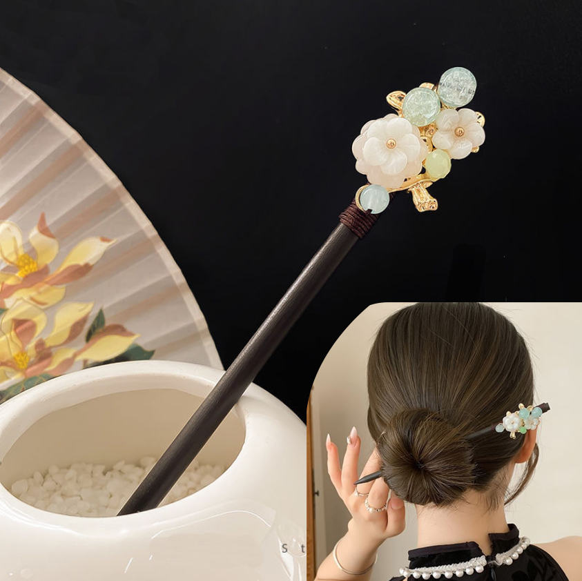 Pearl Hair Pin - Épingle à cheveux chinoise en bois,