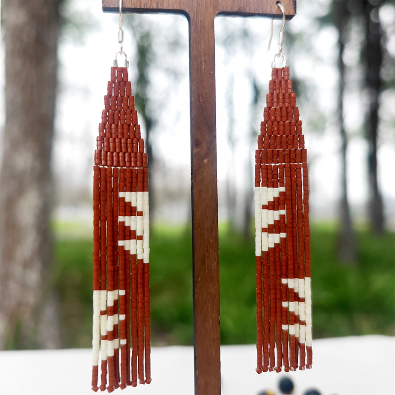 Tassel Earrings Boho - Boucles d'oreilles perlées feuille de pompon